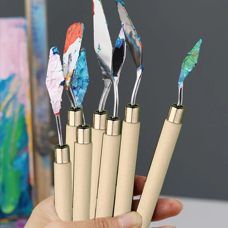 Y5GE 7pcs Artists Knife Set Spatula Painting Mixing Scraper Flexible for Oil Acrylic Mixing Student Teacher Art Tool