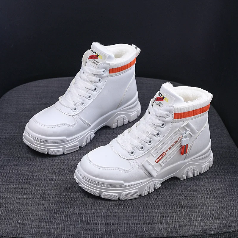 Platform Plush Woman Sneakers 2023 Winter High Top Casual Shoe Versatile Ankle Boot Fashion Leather Boot Board Shoes Women Shoes