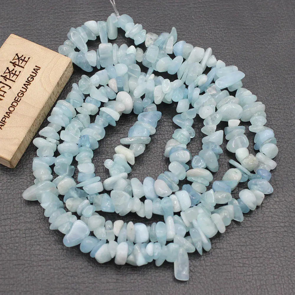 

APDGG 5 Strands 5x6mm Natural Blue Aquamarine Freeform Nugget Gemstone Long Chips Strand Jewelry Making DIY