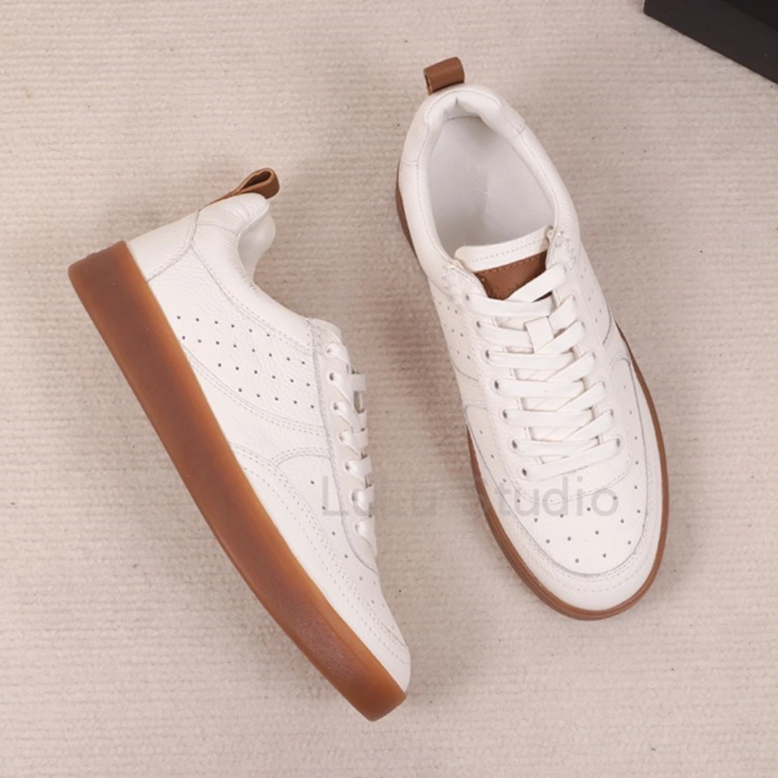 

Jenny&Dave New Genuine Leather Women's Color-Blocking Casual Shoes Women Fashion Leather Sneakers Shoes Women