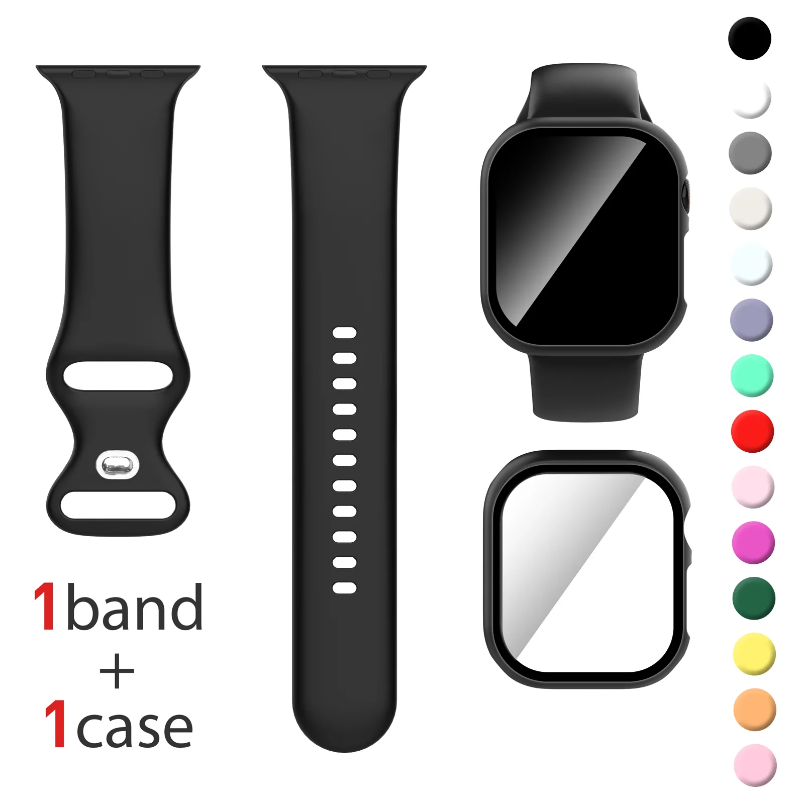 Dual Silicone Strap & Case Set for Apple Watch - Full Coverage Protection in 16 Colors