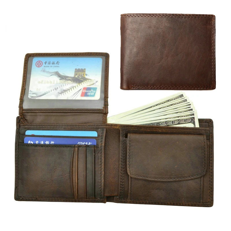 

Мужские кошельки из коровьей кожи с карманом для монет, Винтажный Мужской кошелек, Коричневый мужской кошелек из натуральной кожи с держателями для карт, Portomonee