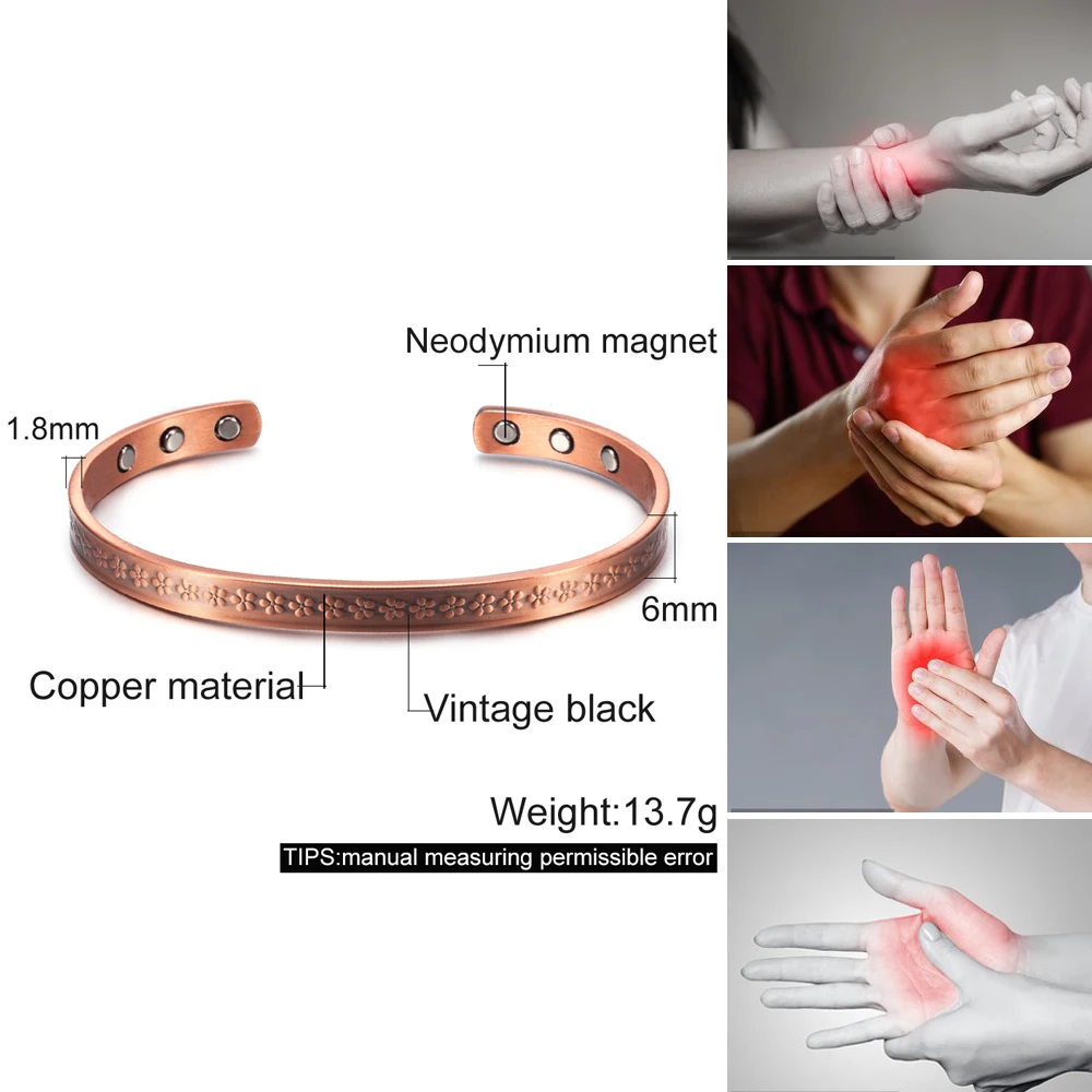 Amazon.com: Women's Pure Copper Magnetic Bracelet - Cuff Bracelets with  Ultra Strength Magnets – Adjustable Rope Inlay Style - Detox Lymphatic  Drainage - Earth Therapy : Health & Household