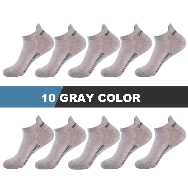 10Pairs/Lot High Quality Men Socks Ankle Breathable Cotton Sports Socks Mesh Casual Athletic Summer Thin Cut Short Sokken Gifts 10 gray color
