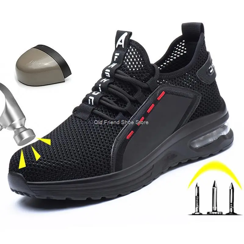 Tanie Oddychające obuwie ochronne męskie na bezpieczeństwo pracy buty anty-smash stalowe buty z
