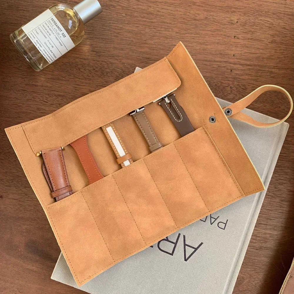 Travel Watch Organizer | Premium Full Grain Leather Watch Band Roll Organizer, 5-Slot H... - SKU WBRO0806 - UGI Packaging