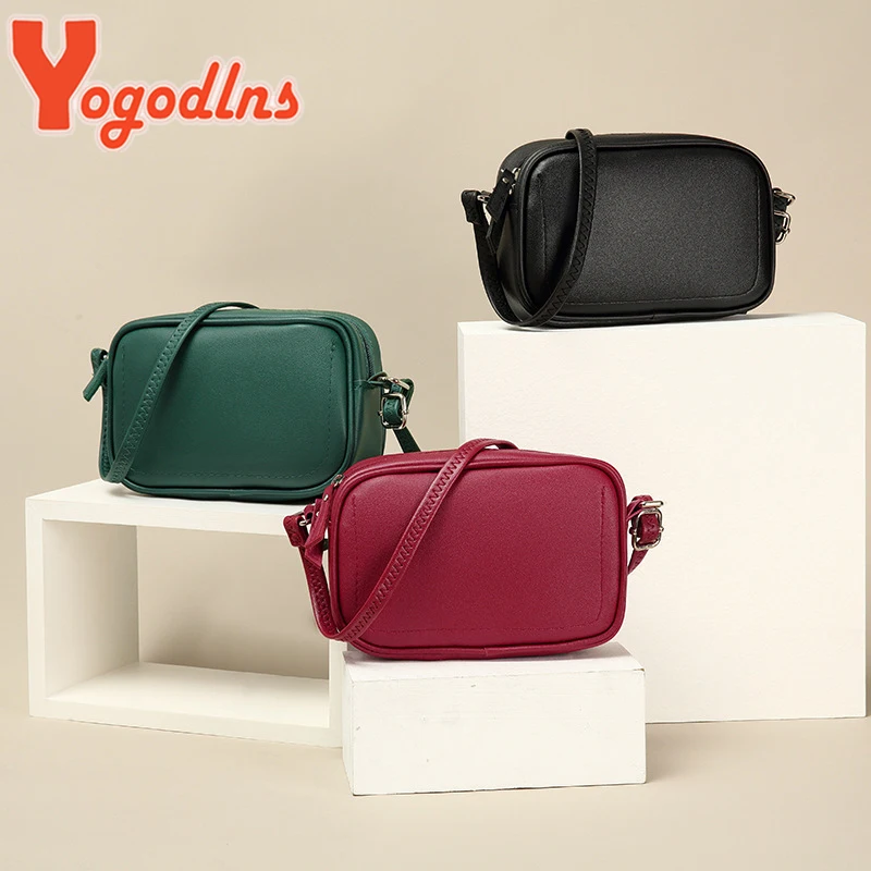 Yogodlns Sling Shoulder Bags PU Leather Vintage Crossbody Bags Women High Quality small square solid color purse for summer
