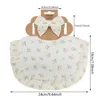 2Pcs/Set Ruffled Edge Muslin Cotton Baby Bibs Hair Bows Girls Headbands Flower Print Saliva Towel Feeding Burp Cloths Scarf 2