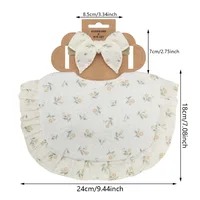 2Pcs/Set Ruffled Edge Muslin Cotton Baby Bibs Hair Bows Girls Headbands Flower Print Saliva Towel Feeding Burp Cloths Scarf 2