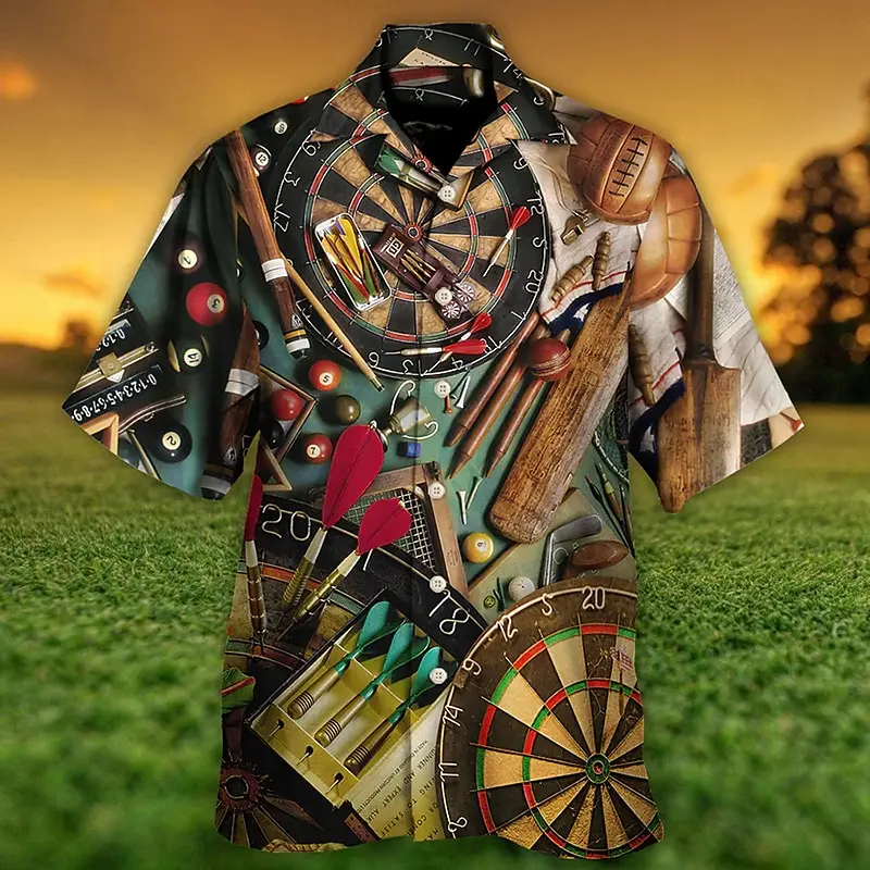 Casual Short Sleeved Shirt Short Sleeved Shirt Hawaiian Shirt Hawaii Men's Shirt 3D Dart Club Print Short Sleeve Cuban Shirt Vacation Party Wear Vintage Streetwear Casual Clothing