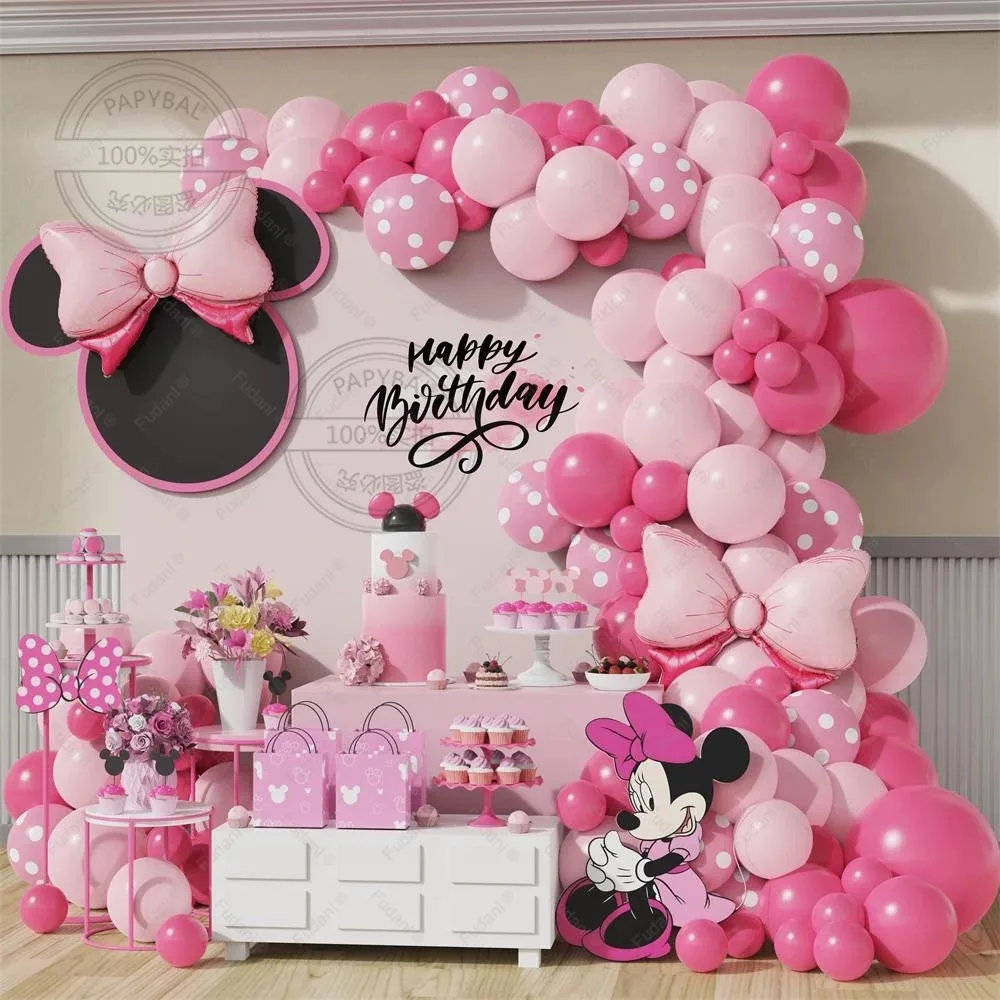 

1set Disney Pink Bow Minnie Foil Balloons Garland Arch Kit Kids Girls Birthday Party Baby Shower Globos Decorations Supplies