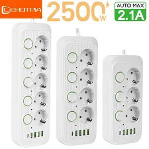 Regleta de alimentación con protección contra sobretensiones, 3 tomas  universales, enchufe europeo, enchufes de extensión eléctricos,  interruptores independientes, cable de 1,8 M, novedad - AliExpress