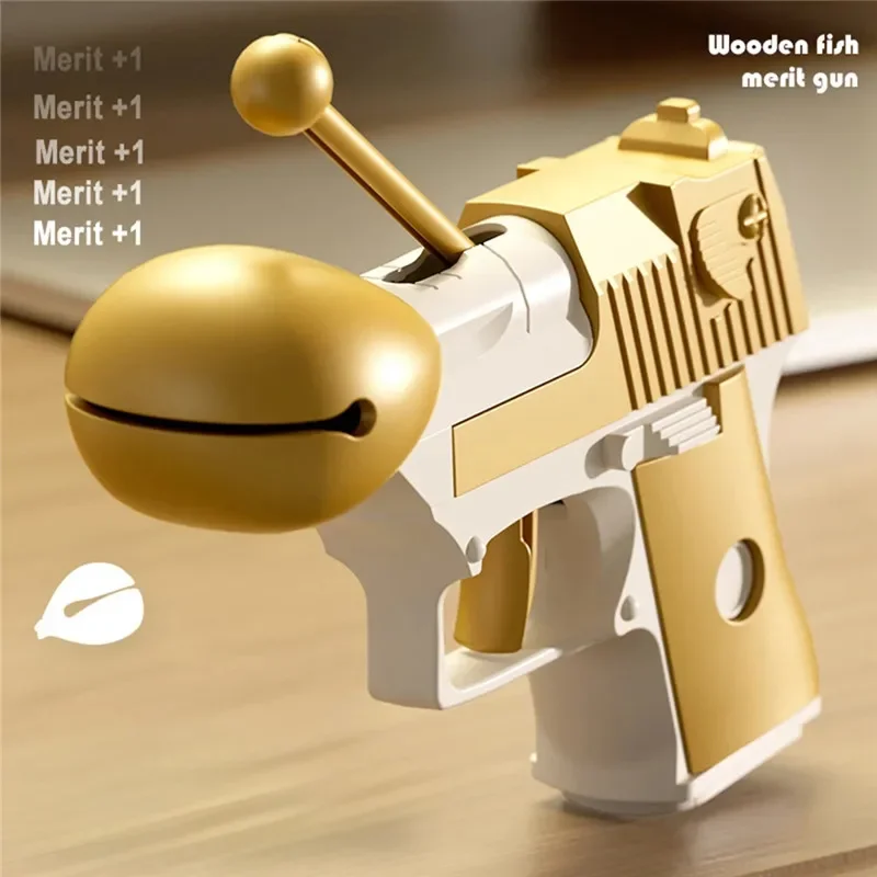 Creativity Stress Relief Toy Merit + 1 Radish Gun Wooden Fish Unique Decompression Praise Prop Sensory Toy for Kids Adults