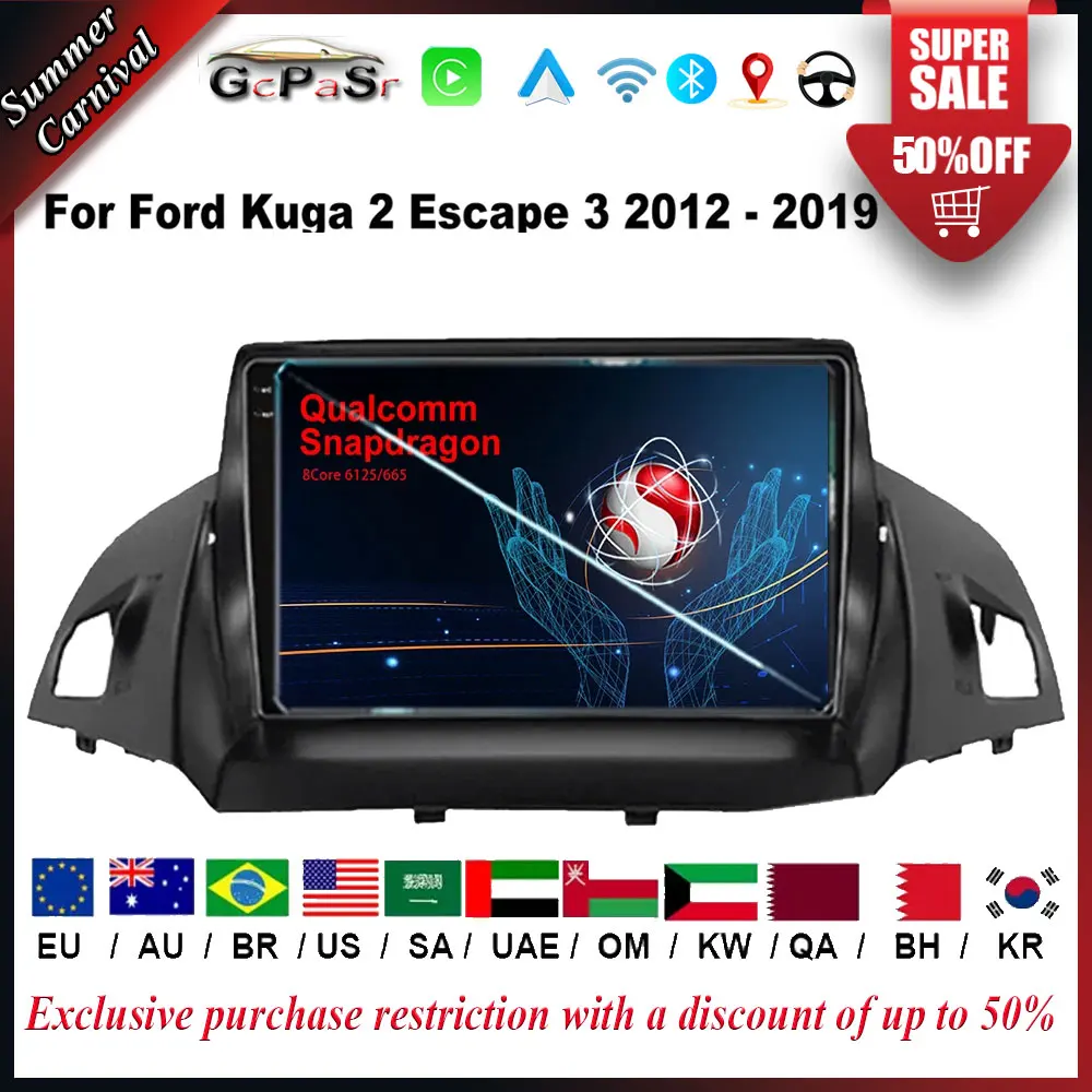 

Android 13 For Ford Kuga 2 Escape 3 2012 -2019 Car Radio Multimedia Video Player Navigation Carplay Auto BT 4G WIFI GPS
