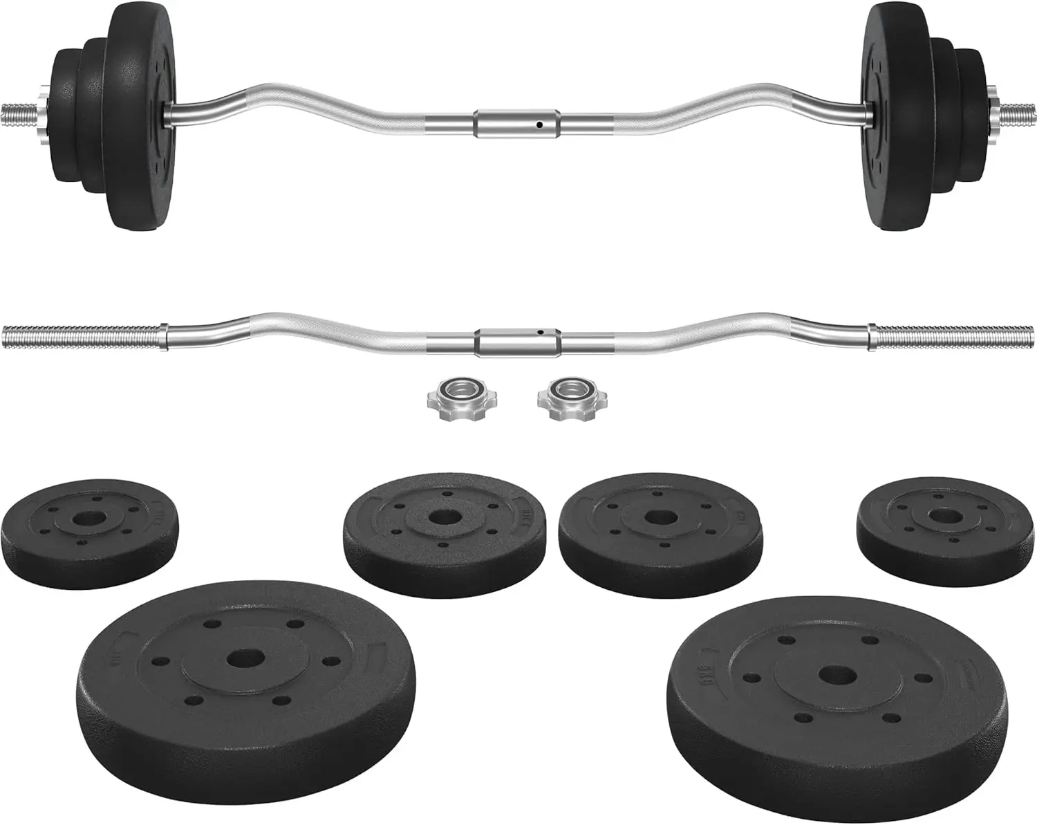 Barbell Set - Curl Bar & Weights (Black 44 lbs) with Chrome Finish & Black Color