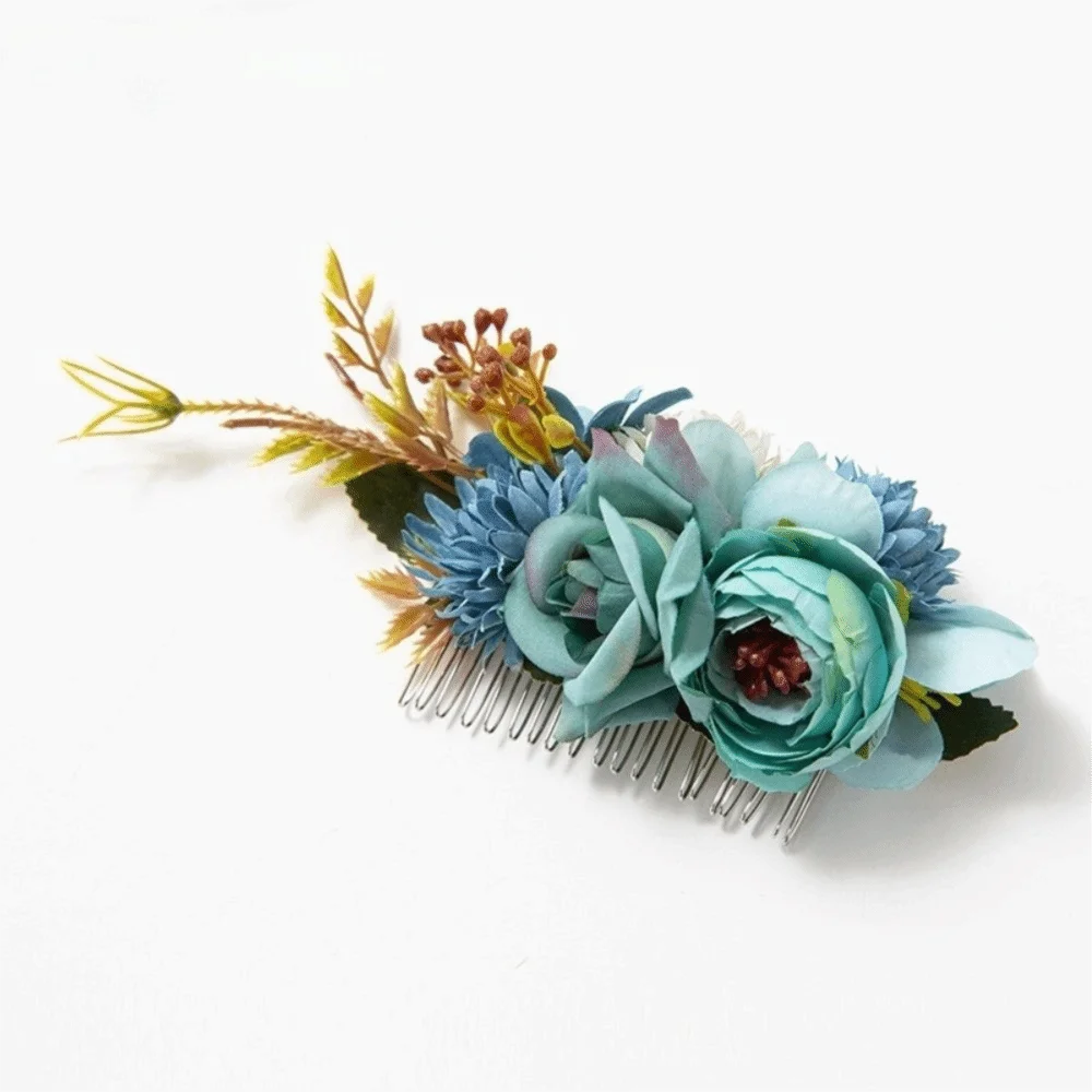 Mehrfarbige Blumen-Haarkämme, legiertes Tuch, thailändischer gezahnter Einsatzkamm, ethnischer Stil, simulierte Blume, Braut-Haarnadel, Haar-Accessoires – Detail 4