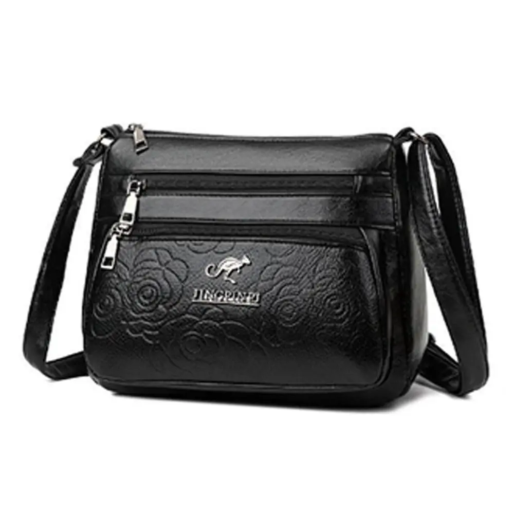 Leisure PU Leather Buying Vegetable Bag Large Capacity Multi-layer Shoulder Messenger Bag Black Crossbody Bag Woman 8