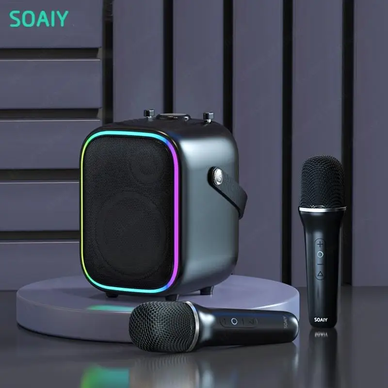 

2023 New SOAIY SK6 Home Entertainment Karaoke Machine Bluetooth Speakers Portable Outdoor K Song Speaker Set with Wireless Mic