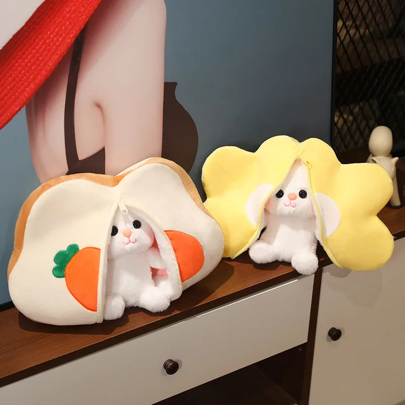 2 in 1  Toast Carrot Rabbit Plush Toy Cute Sunflower Bunny Stuffed Animal Plants Plushies Throw Pillow Soft Kawaii Toys for Girl