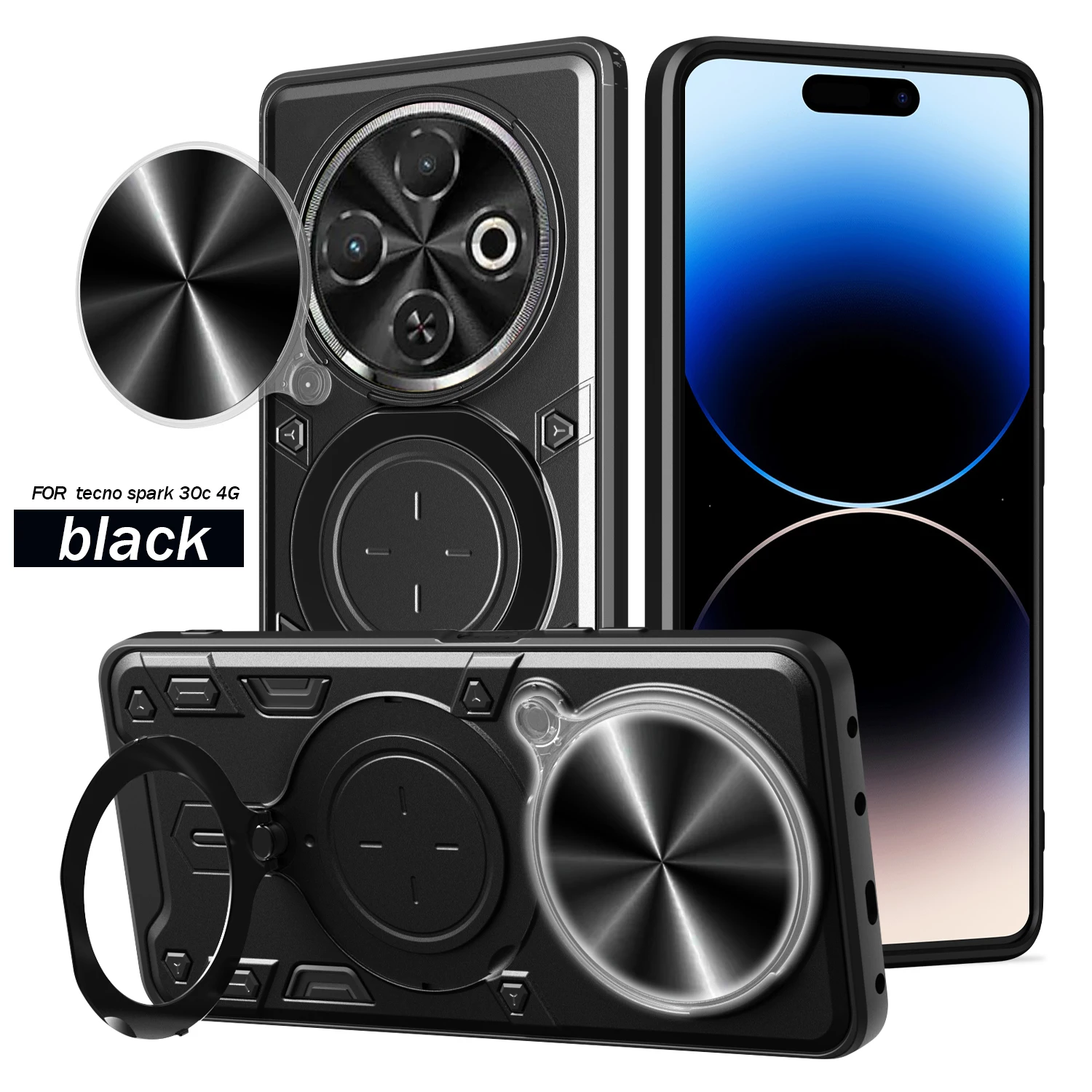 Heavy Duty Rugged Armor Phone Case with Magnetic Bracket and Slide Camera Protection Cover