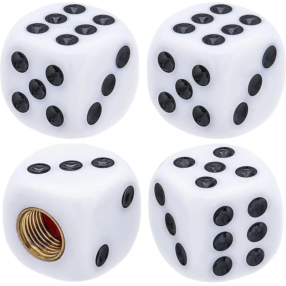 Set of 4 Waterproof Dice Design Tire Valve Stem Caps - Durable Universal Wheel Covers