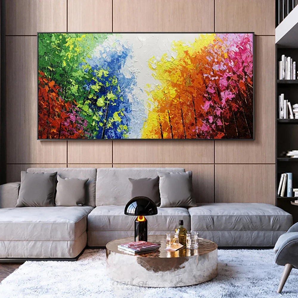 Grande pittura moderna su tela di arte della parete pittura astratta fatta a mano della foresta di paesaggio per la decorazione del soggiorno immagine dipinta a mano - immagine 5