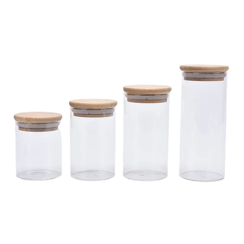 Round Glass Storage Jars With Bamboo Lid For Coffee Beans Grains Noodles Food Storage Containers Kitchen Organizers Storage 6