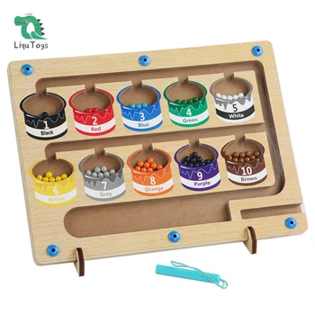 주류 자기 색상 및 숫자 미로, 몬테소리 나무 자석 퍼즐 게임 보드, 유아, 학습 및 교육 완구