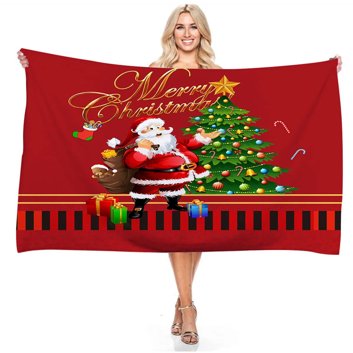 Santa Claus Beach Towel Christmas Gifts Soft Quick Dry Swimming Blanket