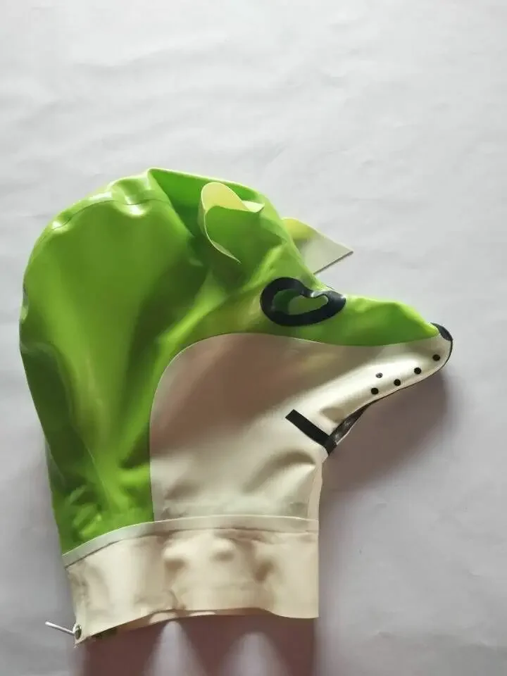 

100% Latex Rubber Hood Fox Handmade Masquerade Tight Zipper 0.4mm Size S-XXL