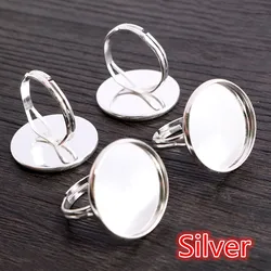 10pcs Adjustable Blank Ring Base Set for DIY Jewelry Making with Glass Cabochon Settings (Silver)