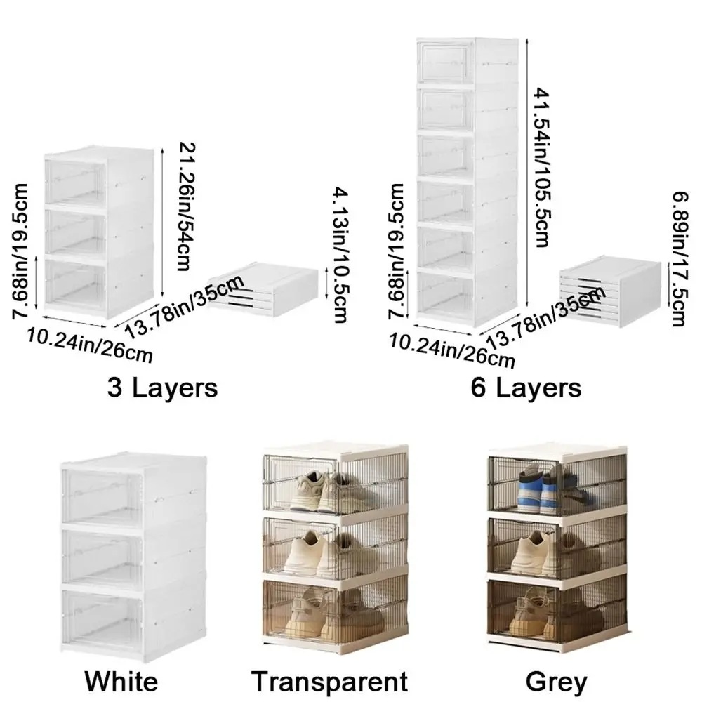 Practical Plastic Multi Layer Shoe Box Transparent Stackable Foldable Shoe Box with Lid Dustproof Shoe Cabinet Sneaker