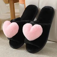 Women Warm Home Slippers Men Indoor Bedroom Cute Heart Pattern Slides Adults Non-slip Plush House Sandals Couples Fashion Shoes 1