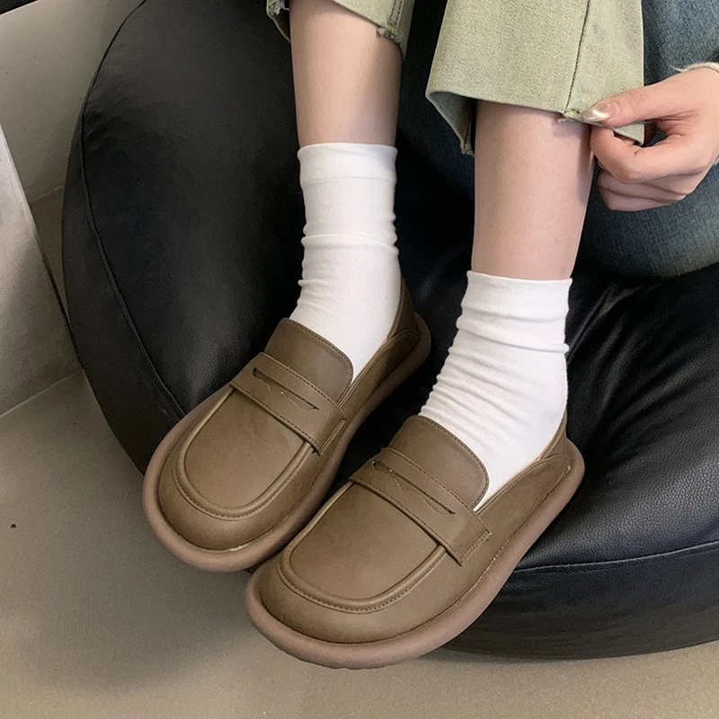 Sneakers Women Shoes Leather Loafers Shoes For Women Comfortable Slip On Shoes Hand Sewing Thread Mom Shoes Zapatillas De Mujer