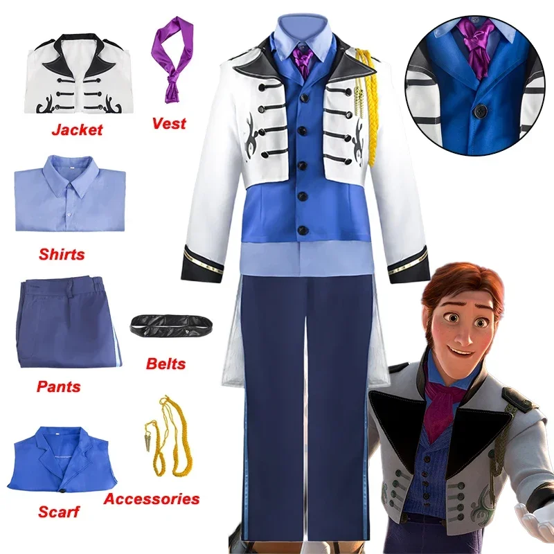 

Frozen Hans Cosplay Costume 2024 Hans Prince Shirt Vest Coat Pants Tie Uniform Suit Adults Halloween Party Costume for Men