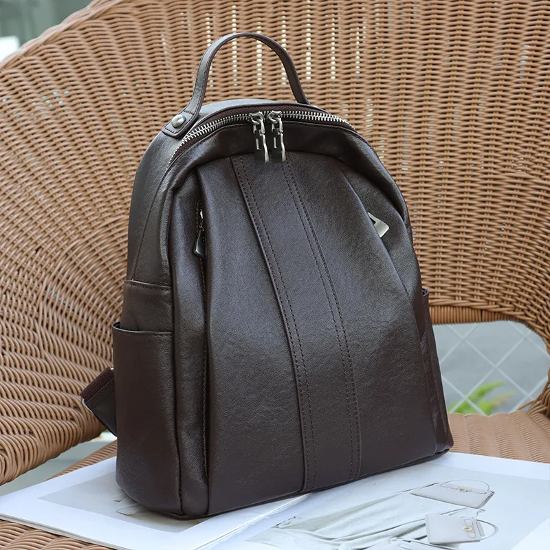 Layer Soft Leather Backpack Women Fashion Large Capacity Backpack