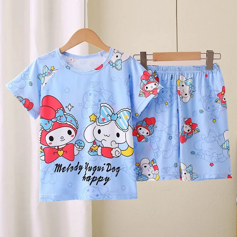 

2024 summer Children's Pajamas Kawaii sanrio Cinnamoroll Kuromi My Melody Milk Silk Sleepwear Girl Pijamas Sets Boy Homewear