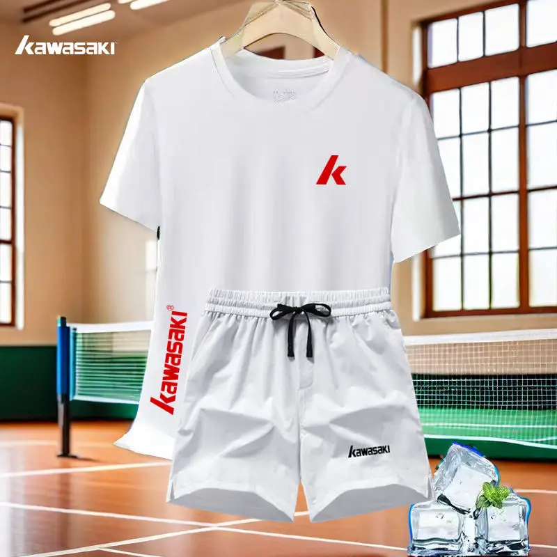 New Badminton Men's and Women's Short-sleeved Running Sports T-shirt Set, Competition Breathable Training Sportswear Shorts