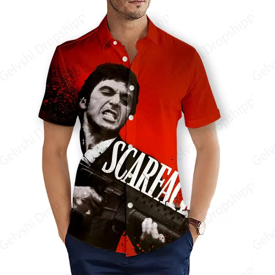 Movie Tony Montana Scarface 3d Print Beach Shirts Short Sleeve Hawaiian Shirts Button Down Blouses Graphic Shirt Camisas Street