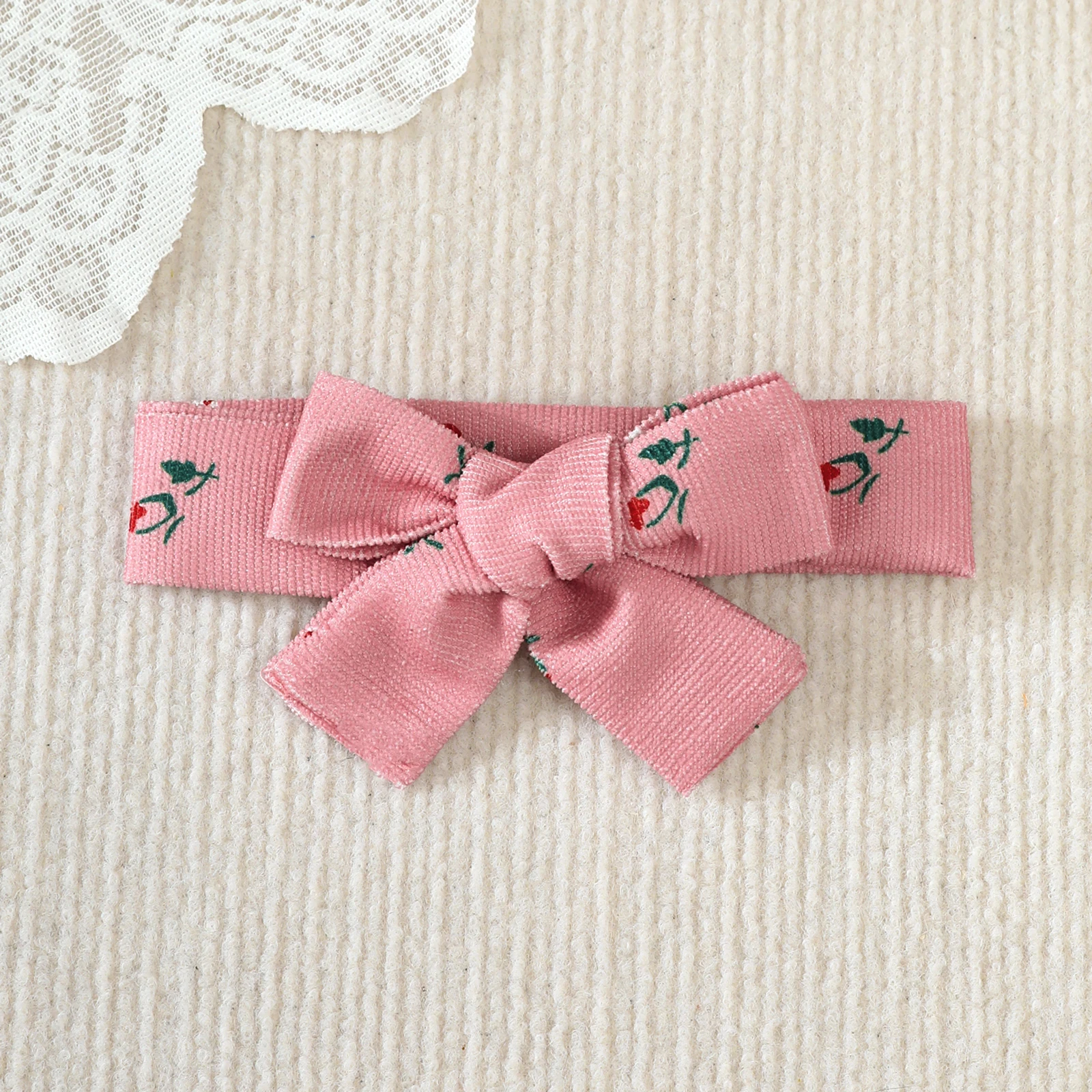 2PCS Infant Baby Girl Pink Cherry Print Ruffle Short Sleeve Dress + Headbandr for 0-2Y Toddler Sweet Summer Princess Dress 5