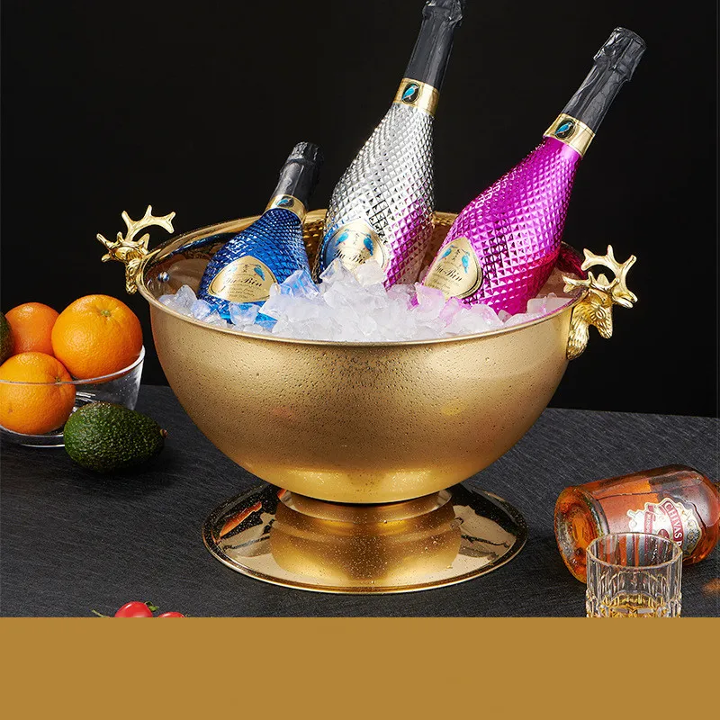 13.5L Deer Head Ear Champagne Bowl 304 Stainless Steel Rose Golden silver Wine Beer Ice Bucket Bar Party images - 6