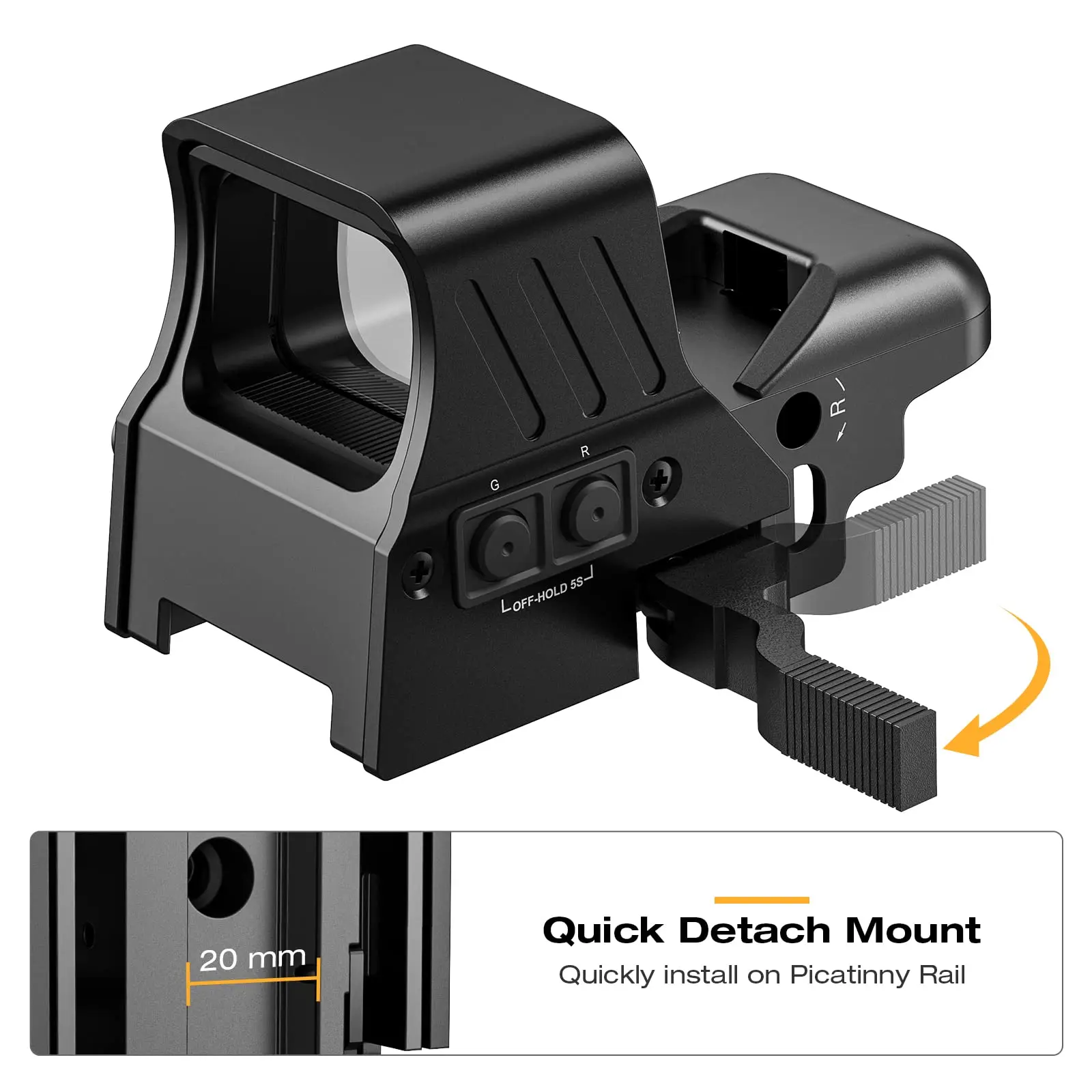 MidTen Scope Riflescope 1X22X33mm Red Green Dot 4 Reticles Sight Quick Detach Optical Collimator Mount 20mm Rail