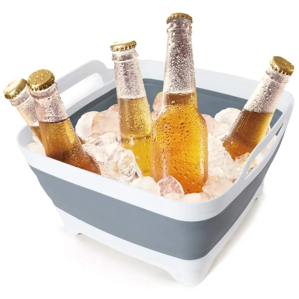 2.4 Gal 9L Collapsible Dish Tub Portable Sink Wash Dish Basin Foldable Laundry Tub Washing Basin with Drain Plug Camping