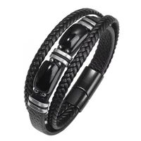 Classic Charm Man Bracelet Natural Stone Tiger Eye Stone Obsidian Bracelet Magnet Buckle Leather Bracelet Men's Jewelry Gift