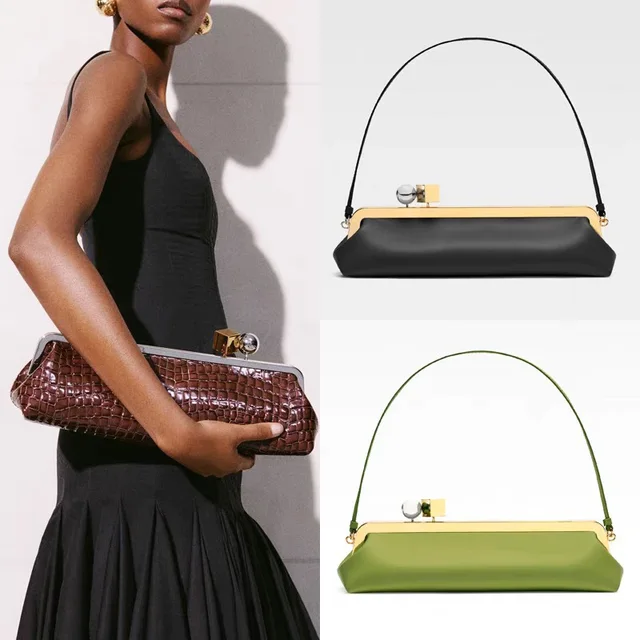 Fashion Long Clutch Bag for Women Luxury Designer Kiss Lock Women Shoulder Bags Elegant Party Purses Trend Underarm Bag 2025