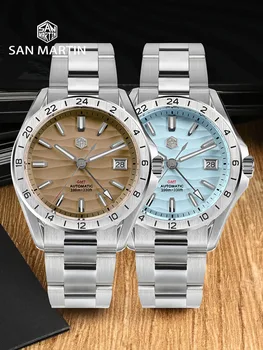 San Martin New 39mm Desert Texture Luxury Men Business Dress GMT Watch NH34 Automatic Mechanical Waterproof 100m Luminous SN0129 2