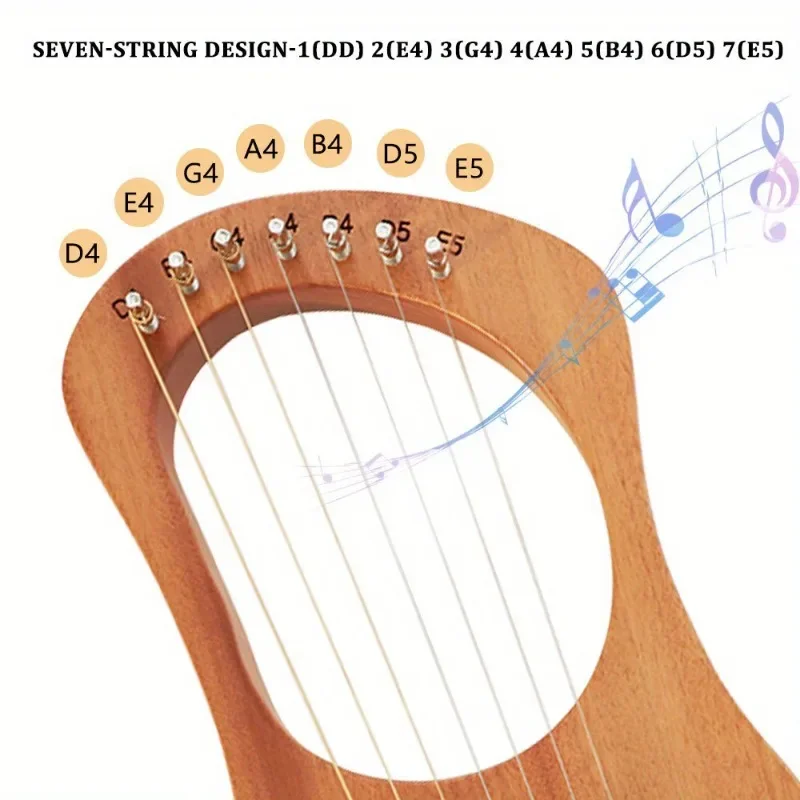 Classical Charm Beginner's Lyre with 7 Metal Strings in Dark Brown-Beginner's Instrument-The Perfect Gift for Music Lovers