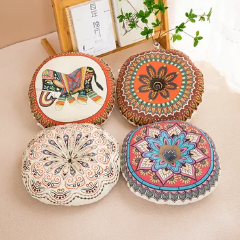 Coussin de chaise rond en coton et lin de Bohême, géométrique, coton et chanvre, méditation de yoga, polymères de sol, oreiller de canapé 1