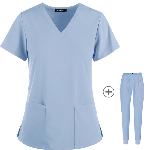 Wholesale Women Wear Scrub Suits Hospital Doctor Working Uniform Medical Surgical Multicolor Unisex Uniform nurse accessories Sky blue
