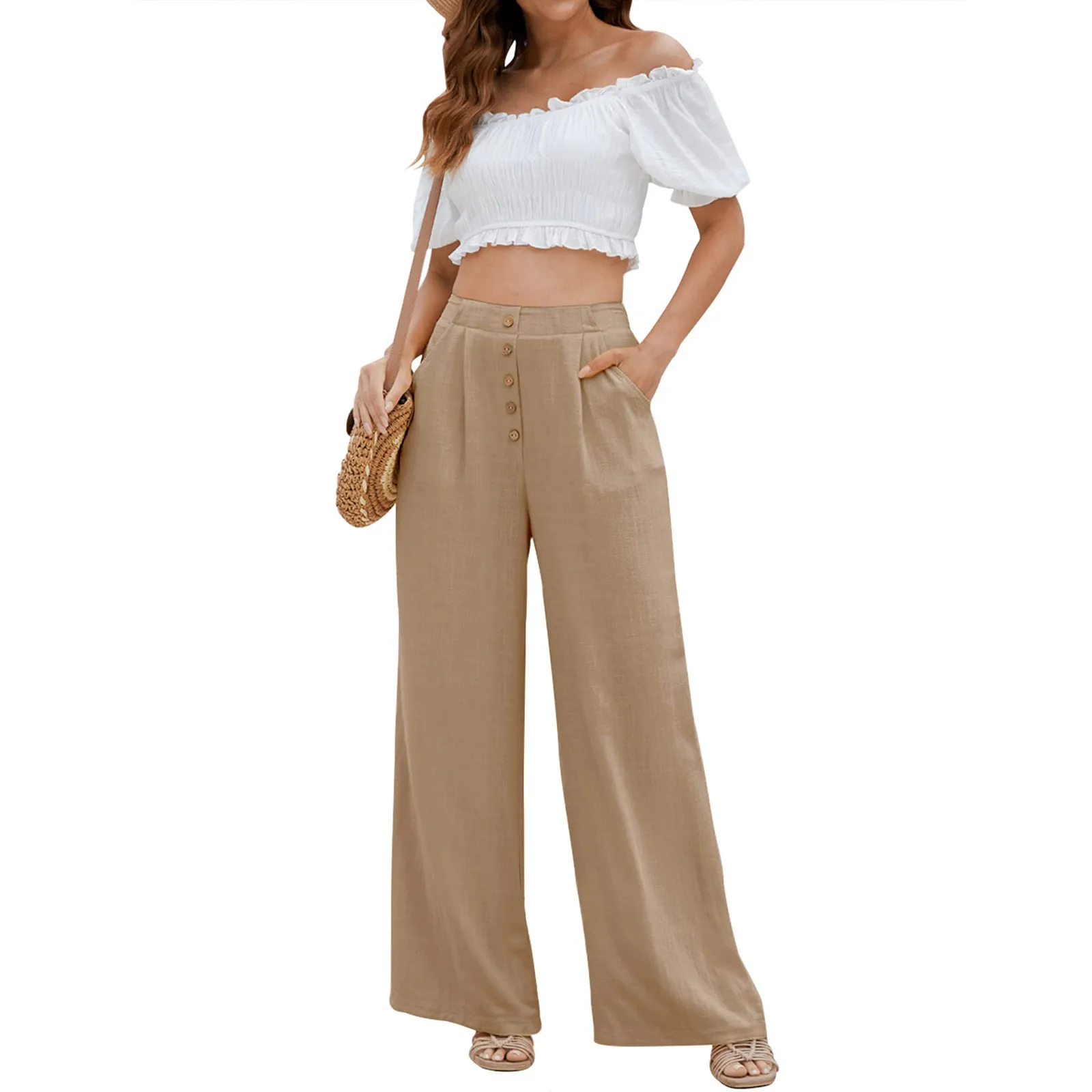 

Women'S Wide Leg Pants With Pockets, Lightweight, High Waisted, Adjustable, And Loose Fitting Pants New Women'S Pants Fitting